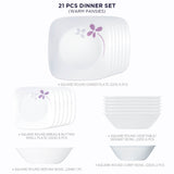 Corelle Asia Collection Square Round Warm Pansies 21 Pcs Dinner Set