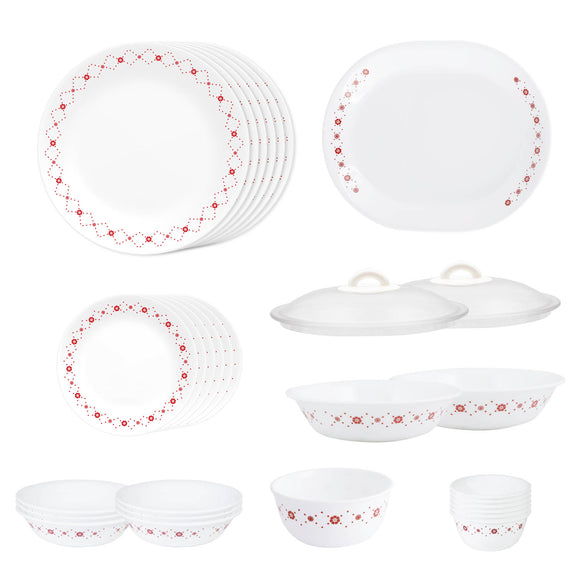 Corelle Livingware Series Crown - 30 Pcs Dinner Set | for Family of 6| Break & Chip Resistant | Lightweight & Durable | Microwave & Dishwasher Safe