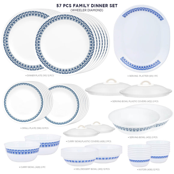 Corelle Livingware Wheeler Diamond Dinner Set 57 Pcs