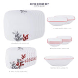 Corelle Asia Square Round Kyoto Leaves 21 Pcs Dinner Set