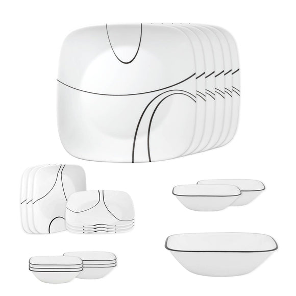 Corelle Square Round Simple Lines 21 Pcs Dinner Set