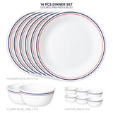 Corelle Livingware Series Double Ring Red-N-Blue Pattern 14 Pcs Dinner Set