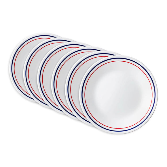 Corelle Livingware Series Double Ring Red-N-Blue Pack of 6 Small Plate - 17CM