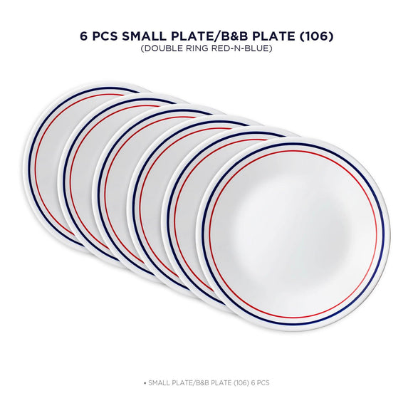 Corelle Livingware Series Double Ring Red-N-Blue Pack of 6 Small Plate - 17CM