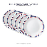 Corelle Livingware Series Double Ring Red-N-Blue Pack of 6 Small Plate - 17CM