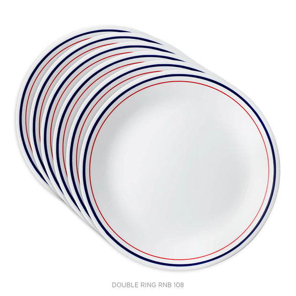 Corelle Livingware Collection Double Ring Red-N-Blue Series 22 Cm Medium Plate Pack Of 6