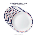 Corelle Livingware Collection Double Ring Red-N-Blue Series 22 Cm Medium Plate Pack Of 6