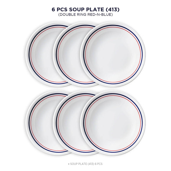 Corelle Livingware Collection Double Ring Red-N-Blue Pattern 17CM Soup Plate Pack Of 6