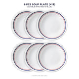 Corelle Livingware Collection Double Ring Red-N-Blue Pattern 17CM Soup Plate Pack Of 6