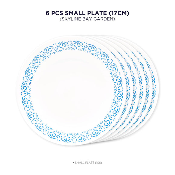 Corelle Skyline Bay Garden 17cm Small Plate/B&B Plate Pack Of 6 | For Family of 6 | Break & Chip Resistant | Lightweight & Durable | Microwave & Dishwasher Safe