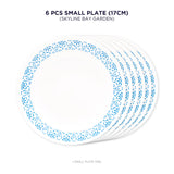 Corelle Skyline Bay Garden 17cm Small Plate/B&B Plate Pack Of 6 | For Family of 6 | Break & Chip Resistant | Lightweight & Durable | Microwave & Dishwasher Safe