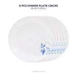 Corelle Blue Floral 26 cm Dinner Plate Pack Of 6 | For Family of 6 | Break & Chip Resistant | Lightweight & Durable | Microwave & Dishwasher Safe