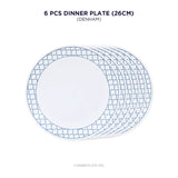 Corelle Denham 26cm Dinner Plate - Pack of 6 | For Family of 6 | Break & Chip Resistant | Lightweight & Durable | Microwave & Dishwasher Safe