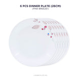 Corelle Pink Breeze1 26 cm Dinner Plate Pack Of 6 | For Family of 6 | Break & Chip Resistant | Lightweight & Durable | Microwave & Dishwasher Safe