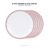 Corelle Scarlet Clover 26 cm Dinner Plate Pack Of 6 | For Family of 6 | Break & Chip Resistant | Lightweight & Durable | Microwave & Dishwasher Safe