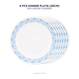 Corelle Skyline Bay Garden 26 cm Dinner Plate Pack Of 6 | For Family of 6 | Break & Chip Resistant | Lightweight & Durable | Microwave & Dishwasher Safe