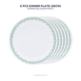 Corelle Spring Blossom Mint 26 cm Dinner Plate Pack Of 6 | For Family of 6 | Break & Chip Resistant | Lightweight & Durable | Microwave & Dishwasher Safe