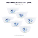 Corelle Blue Floral 177ml Katori / Ramekin Bowl Pack Of 6 | For Family of 6 | Lightweight & Durable | Microwave & Dishwasher Safe