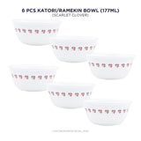 Corelle Scarlet Clover 177ml Katori / Ramekin Bowl Pack Of 6 | Break & Chip Resistant | Lightweight & Durable | Microwave & Dishwasher Safe