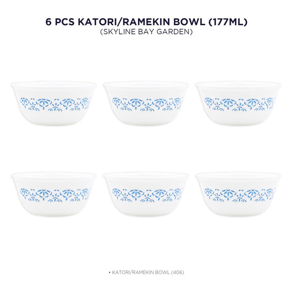 Corelle Skyline Bay Garden 177ml Katori / Ramekin Bowl Pack Of 6 | Break & Chip Resistant | Lightweight & Durable | Microwave & Dishwasher Safe