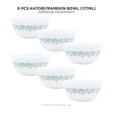 Corelle Spring Blossom Mint 177ml Katori / Ramekin Bowl Pack Of 6 | Break & Chip Resistant | Lightweight & Durable | Microwave & Dishwasher Safe