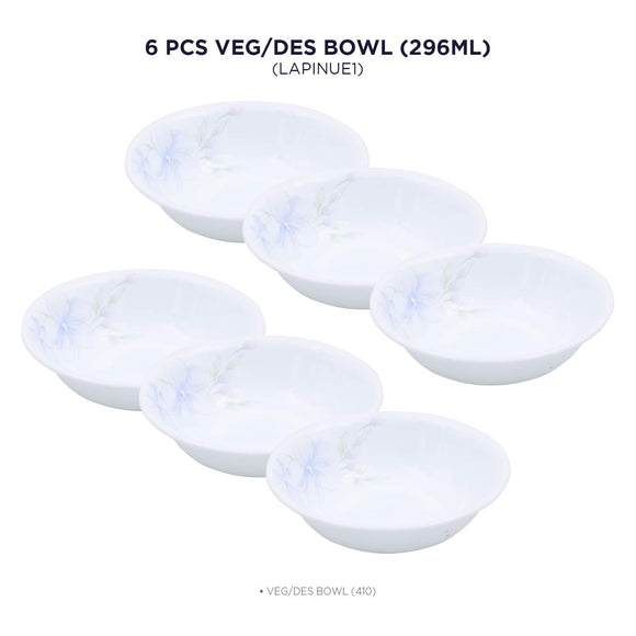 Corelle Lapinue1 296ml Veg / Des Bowl Pack Of 6 | For Family of 2 | Lightweight & Durable | Microwave & Dishwasher Safe