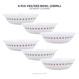 Corelle Scarlet Clover 296ml Veg/Des Bowl Pack Of 6 | Break & Chip Resistant | Lightweight & Durable | Microwave & Dishwasher Safe