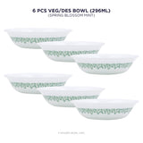 Corelle Spring Blossom Mint 296ml Veg/Des Bowl Pack Of 6 | Break & Chip Resistant | Lightweight & Durable | Microwave & Dishwasher Safe