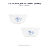 Corelle Blue Floral 828ml Curry / Noodle Bowl Pack Of 2 | For Family of 2 | Lightweight & Durable | Microwave & Dishwasher Safe