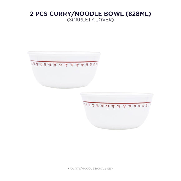Corelle Scarlet Clover 828ml Curry / Noodle Bowl Pack Of 2 | Break & Chip Resistant | Lightweight & Durable | Microwave & Dishwasher Safe