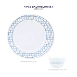 Corelle Denham Bachelor Set (K) - 4 Pcs | For Family of 2 | Break & Chip Resistant | Lightweight & Durable | Microwave & Dishwasher Safe