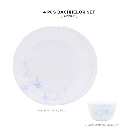 Corelle Lapinue1 - 4 Pcs Bachelor Set (K) | For Family of 2| Break & Chip Resistant | Lightweight & Durable | Microwave & Dishwasher Safe