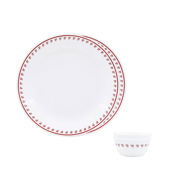 Corelle Scarlet Clover - 4 Pcs Bachelor Set (K) | For Family of 2| Break & Chip Resistant | Lightweight & Durable | Microwave & Dishwasher Safe