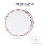 Corelle Scarlet Clover - 4 Pcs Bachelor Set (K) | For Family of 2| Break & Chip Resistant | Lightweight & Durable | Microwave & Dishwasher Safe