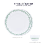 Corelle Spring Blossom Mint - 4 Pcs Bachelor Set (K) | For Family of 2| Break & Chip Resistant | Lightweight & Durable | Microwave & Dishwasher Safe