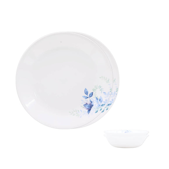 Corelle Blue Floral Bachelor Set (VDB) - 4 Pcs| For Family of 2 |Break & Chip Resistant | Lightweight & Durable | Microwave & Dishwasher Safe