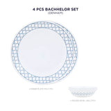 Corelle Denham Bachelor Set (VDB) - 4 Pcs | For Family of 2 |Break & Chip Resistant | Lightweight & Durable | Microwave & Dishwasher Safe