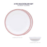 Corelle Scarlet Clover - 4 Pcs Bachelor Set (VDB) | For Family of 2| Break & Chip Resistant | Lightweight & Durable | Microwave & Dishwasher Safe