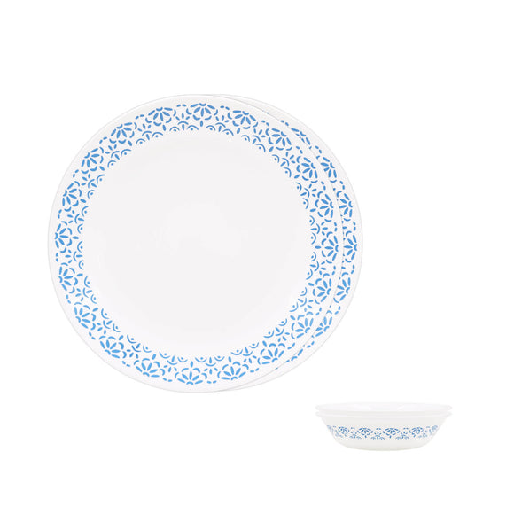 Corelle Skyline Bay Garden - 4 Pcs Bachelor Set (VDB) | For Family of 2| Break & Chip Resistant | Lightweight & Durable | Microwave & Dishwasher Safe