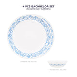 Corelle Skyline Bay Garden - 4 Pcs Bachelor Set (VDB) | For Family of 2| Break & Chip Resistant | Lightweight & Durable | Microwave & Dishwasher Safe