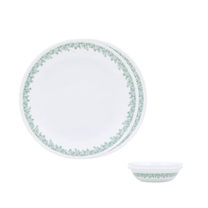 Corelle Spring Blossom Mint - 4 Pcs Bachelor Set (VDB) | For Family of 2| Break & Chip Resistant | Lightweight & Durable | Microwave & Dishwasher Safe