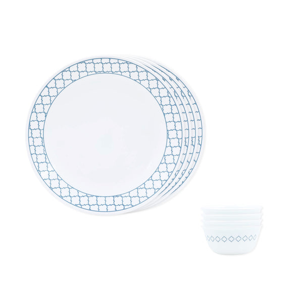 Corelle Denham Mini Dining Set (K) - 8 PcsÂ | For Family of 4 | Break & Chip Resistant |Lightweight & Durable | Microwave & Dishwasher Safe