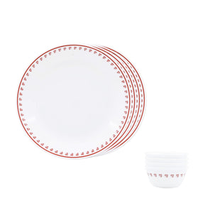 Corelle Scarlet Clover - 8 Pcs Mini Dining Set (K) | For Family of 4| Break & Chip Resistant | Lightweight & Durable | Microwave & Dishwasher Safe