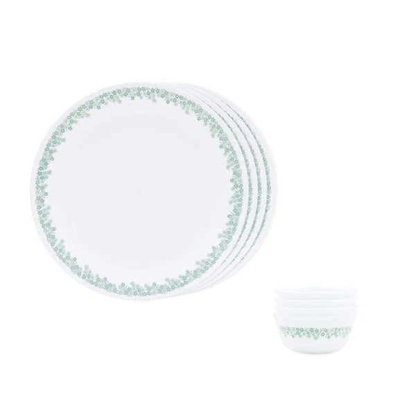 Corelle Spring Blossom Mint Pcs Mini Dining Set (K) For Family of 4| Break Chip Resistant Lightweight Durable Microwave Dishwasher