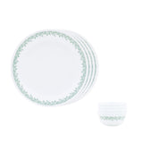 Corelle Spring Blossom Mint - 8 Pcs Mini Dining Set (K) | For Family of 4| Break & Chip Resistant | Lightweight & Durable | Microwave & Dishwasher Safe