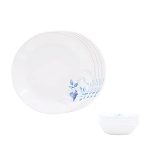 Corelle Blue Floral Mini Dining Set (VDB) - 8 Pcs | For Family of 4 | Break & Chip Resistant | Lightweight & Durable | Microwave & Dishwasher Safe