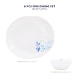 Corelle Blue Floral Mini Dining Set (VDB) - 8 Pcs | For Family of 4 | Break & Chip Resistant | Lightweight & Durable | Microwave & Dishwasher Safe