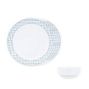 Corelle Denham Mini Dining Set (VDB) - 8 Pcs| For Family of 4 | Break & Chip Resistant | Lightweight & Durable | Microwave & Dishwasher Safe