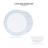 Corelle Denham Mini Dining Set (VDB) - 8 Pcs| For Family of 4 | Break & Chip Resistant | Lightweight & Durable | Microwave & Dishwasher Safe