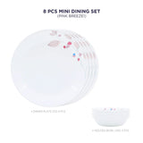 Corelle Pink Breeze1 - 8 Pcs Mini Dining Set (VDB) | For Family of 4| Break & Chip Resistant | Lightweight & Durable | Microwave & Dishwasher Safe